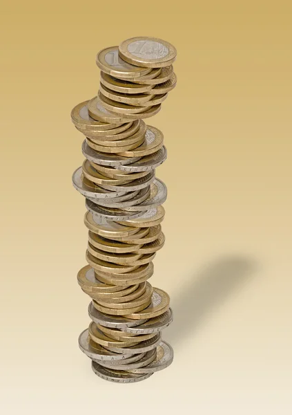 Torre de monedas en euros — Foto de Stock