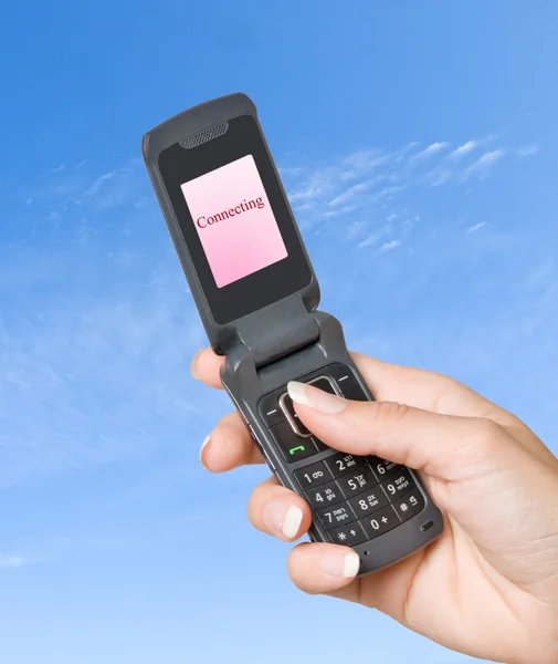 Mobilní telefon s "připojení" na jeho obrazovce — Stock fotografie