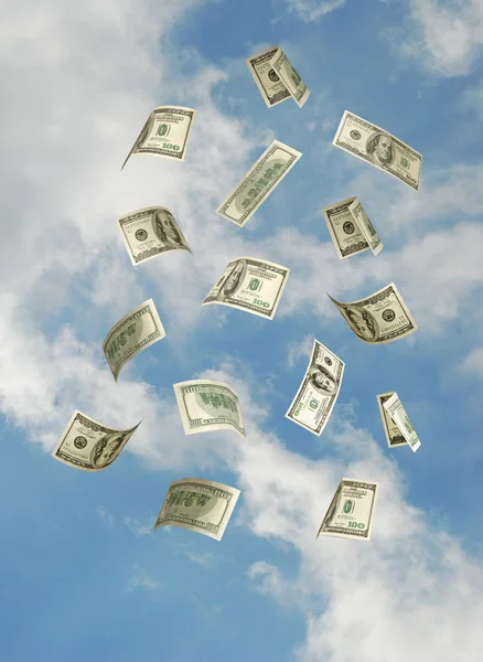 Dollars falling from sky — Stock Photo, Image