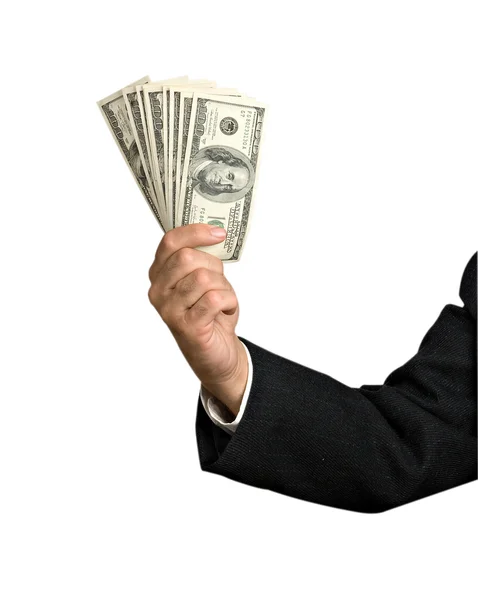 Hand with dollar bills isolated on background — Stock Photo, Image