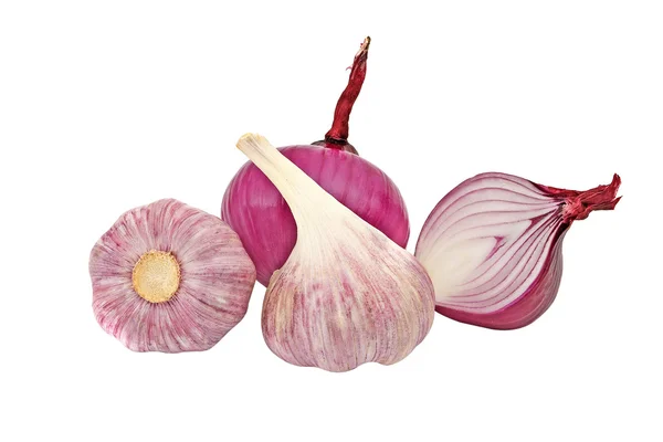 Onions and garlic isolated on white background — Stock Photo, Image