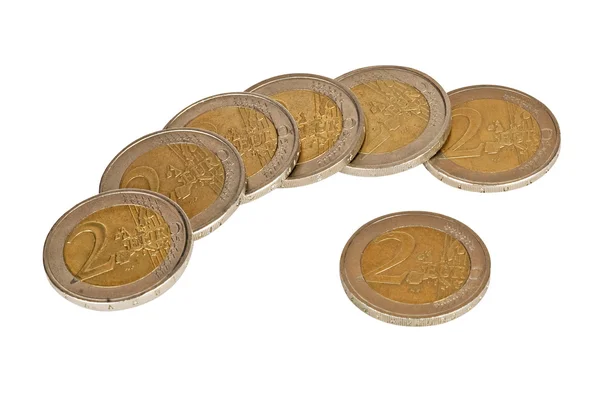 从白色背景分离出来的欧元硬币 — 图库照片