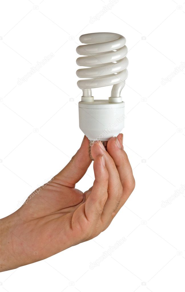 Hand holding an energy-saving lamp