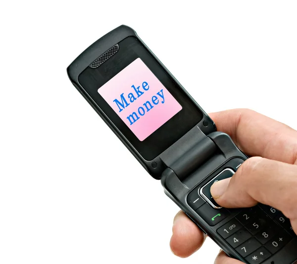 Teléfono móvil con ganar dinero en la pantalla —  Fotos de Stock
