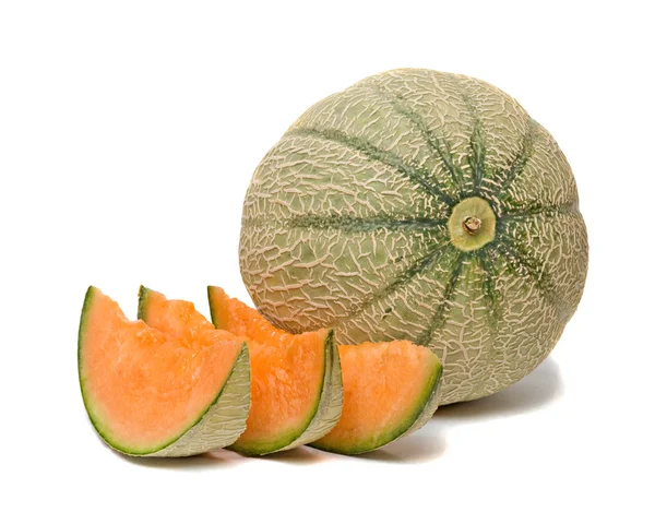 Melon i trzy segmenty na białym tle — Zdjęcie stockowe