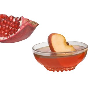Honey and apple and pomegranate segments clipart