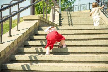 Children up the stairs clipart