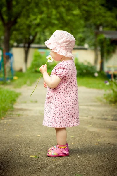 Μικρό κορίτσι με ένα λουλούδι — Φωτογραφία Αρχείου