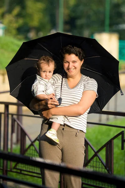 Mother with son under umbrella — Stock Photo, Image