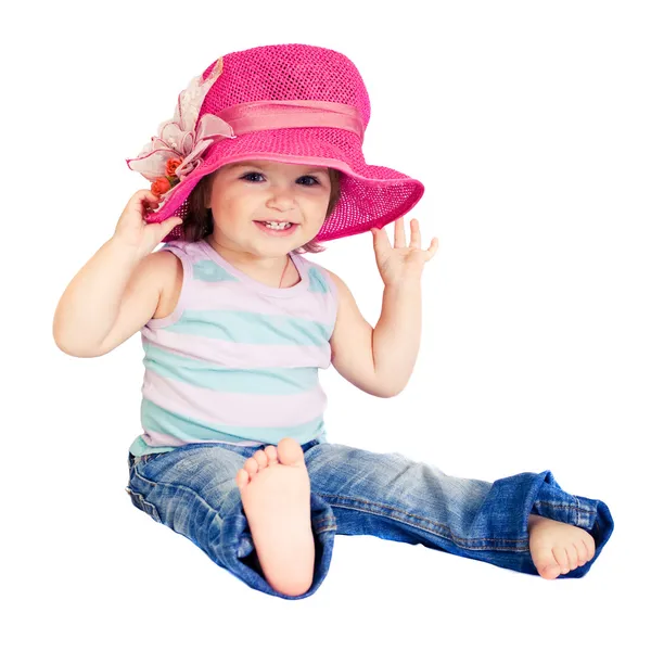 Menina de chapéu rosa isolado — Fotografia de Stock
