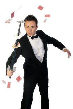 Magician with sword and cards clipart