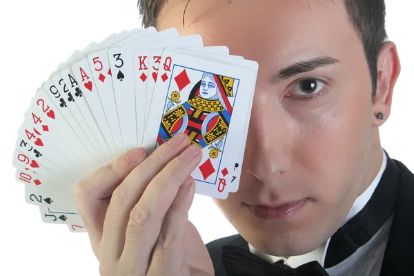 Kouzelník a karty — Stock fotografie