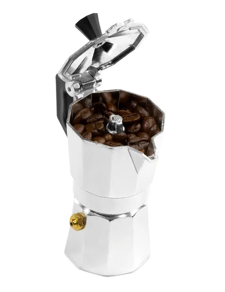 Kaffebönor och mocha maskin — Stockfoto