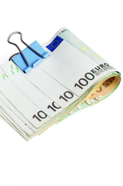 Billetes y clip en euros — Foto de Stock