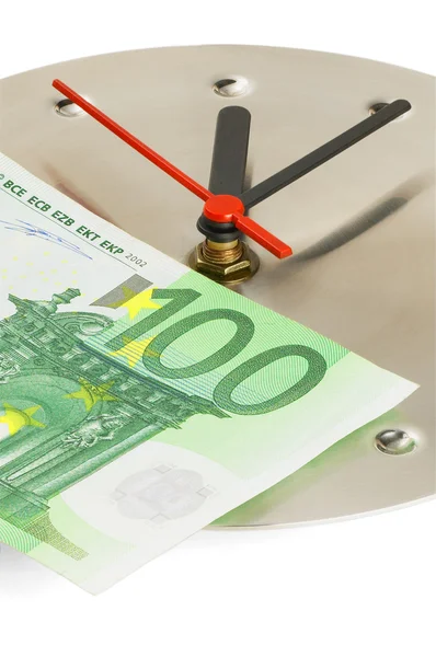 Clock and euro bills — Stock Photo, Image