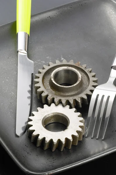 Gearwheels on a plate — Stock Photo, Image