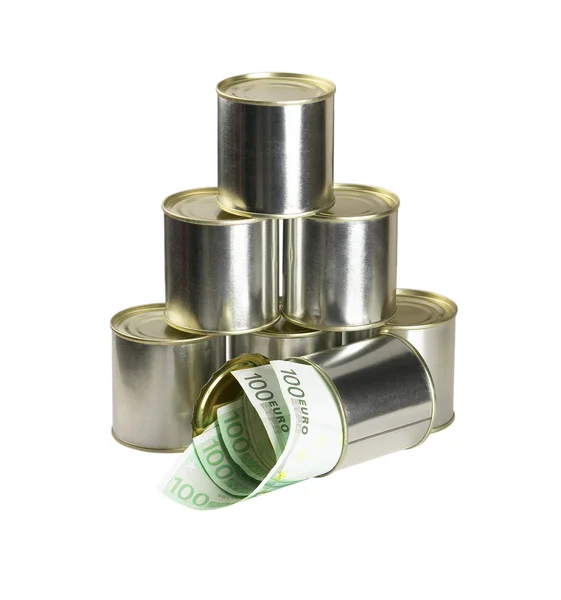Euro bills on a tin can — Stock Photo, Image