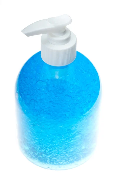 Bouteille de gel pour cheveux bleu sur blanc — Photo
