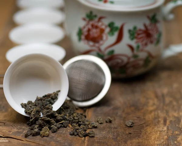 stock image Green chinese tea set