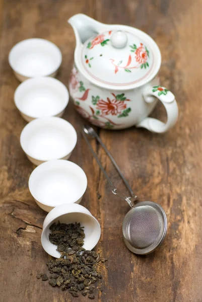 Green chinese tea set — Stock Photo, Image