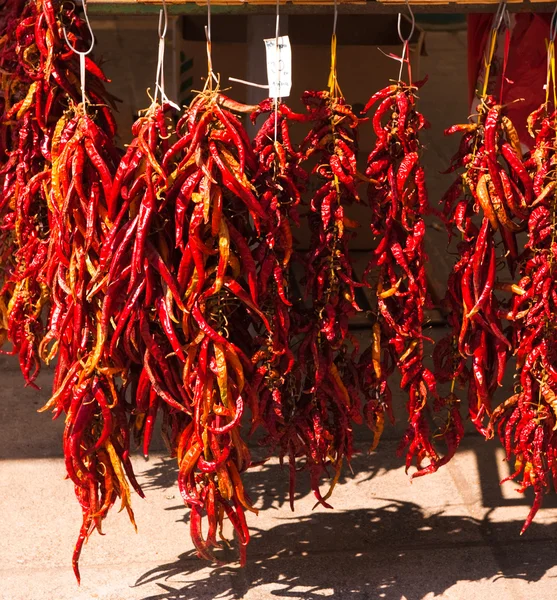 Garlands of dry red chilly peppers