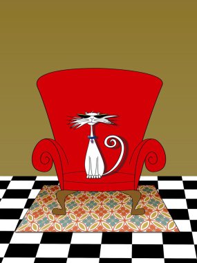 Cat on a Red Chair clipart