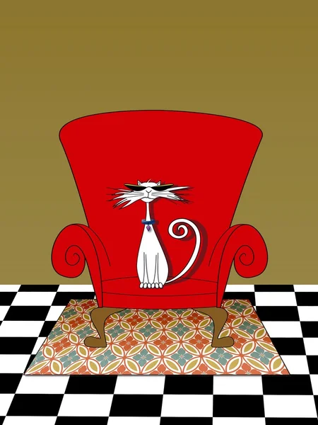 Gato en una silla roja — Foto de Stock