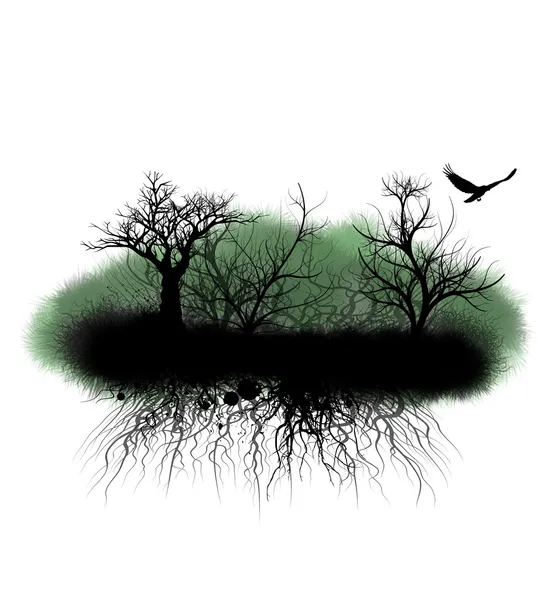 Árvores e raízes grunhidas — Fotografia de Stock