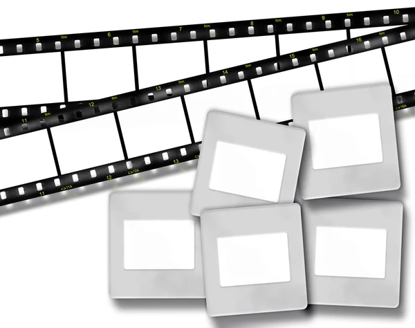 Franjas de película en blanco y marcos de fotos de diapositivas en blanco — Foto de Stock