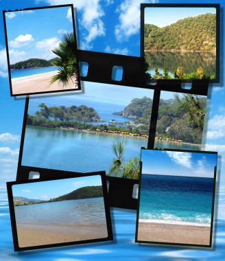 Film strip and film plates with beautiful blue lagoon image clipart