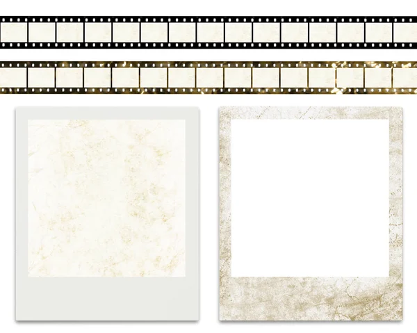 Listras de filme em branco e molduras instantâneas em branco — Fotografia de Stock