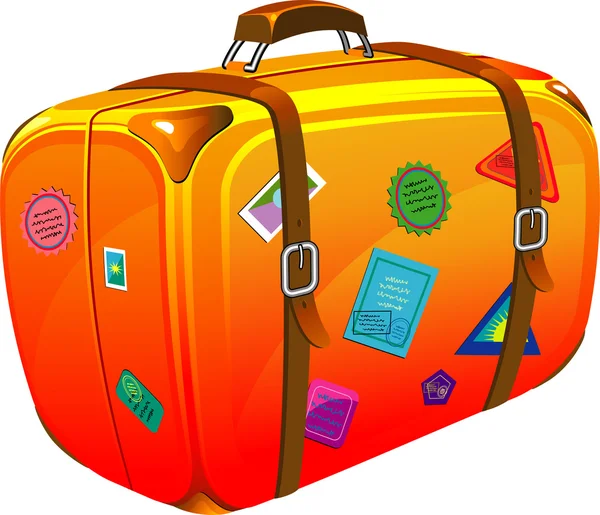 Reisekoffer mit Aufklebern — Stockvektor