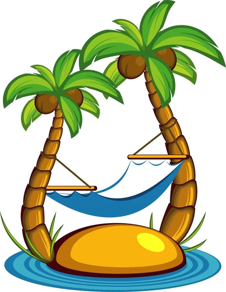 Île avec palmiers et hamac — Image vectorielle