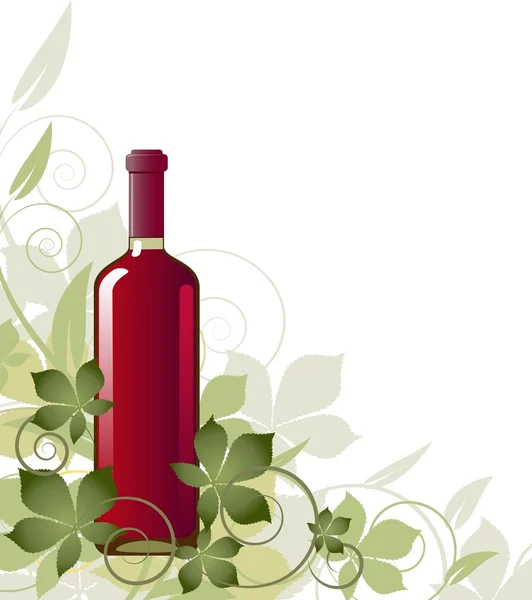 Floral achtergrond met een fles wijn — Stockvector