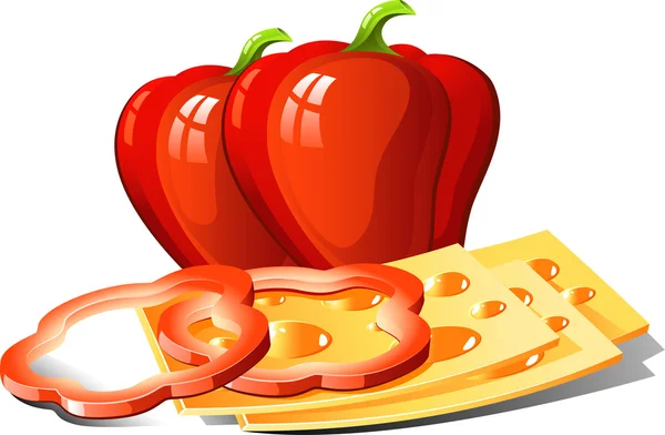 Rode peper en plakjes kaas — Stockvector