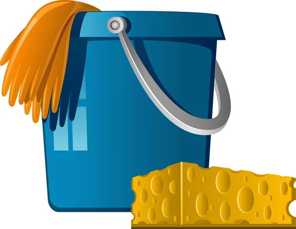 Cleaning: buckets, rubber gloves and sponge — Stock Vector
