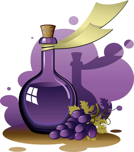 Old bottle and a bunch of grapes — Stock Vector