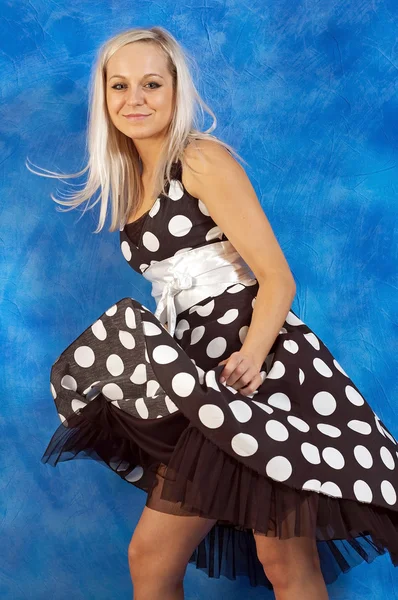 Girl in polka-dot dress — Stock Photo, Image