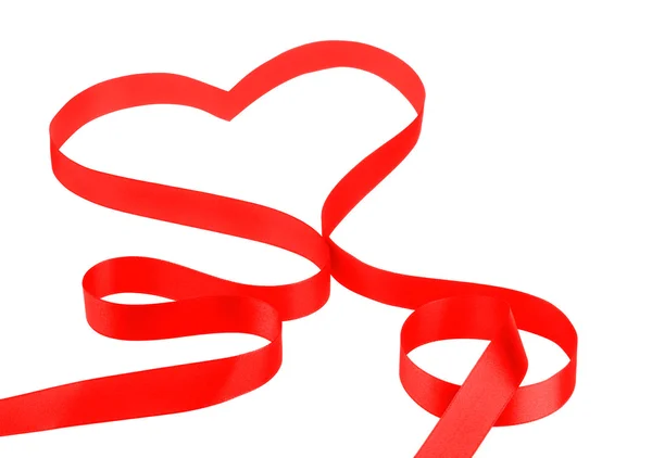 Red ribbon in heart shape — Stock Photo, Image