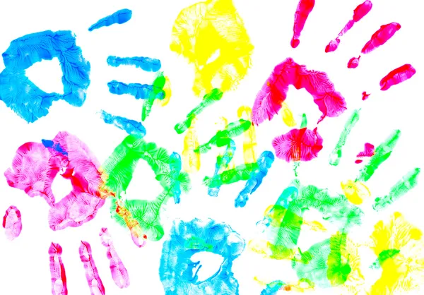 Красочные отпечатки рук ребенка — стоковое фото