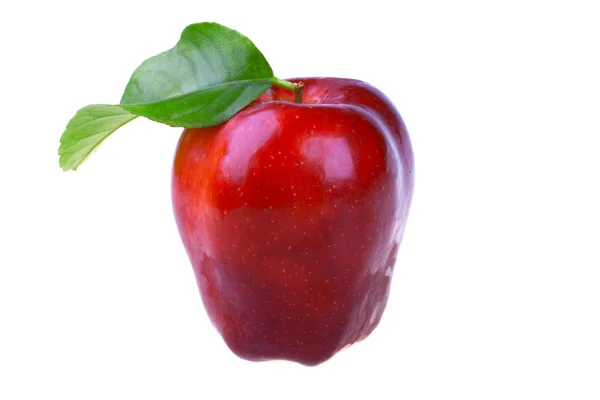 Čerstvé červené jablko s listy — Stock fotografie