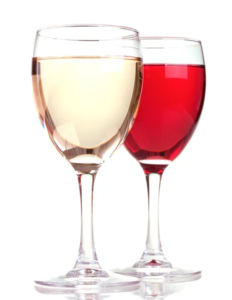 Rose und Weißwein in einem Weinglas isoliert auf weißem Hintergrund — Stockfoto