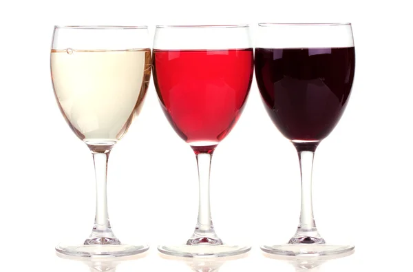 Rot-, Rosen- und Weißwein im Weinglas — Stockfoto