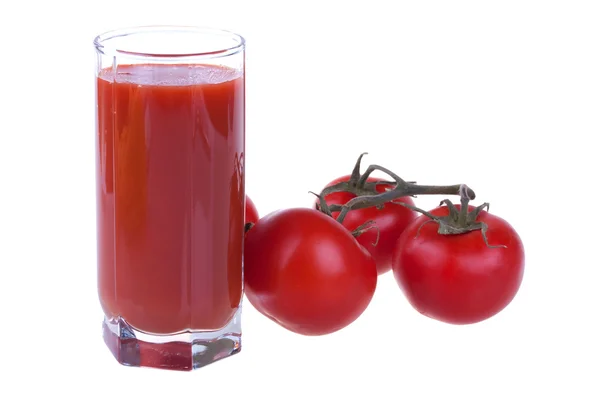 Vaso de jugo de tomate fresco con tomates —  Fotos de Stock