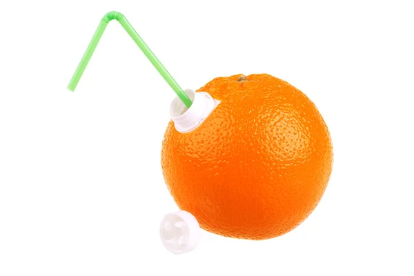 Orange with coctail straw — Stock Photo, Image