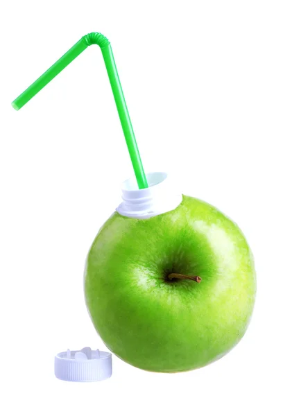 Jablko s koktejlové sláma — Stock fotografie