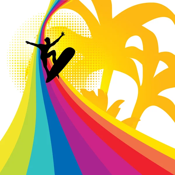 Серфинг на радуге — стоковый вектор