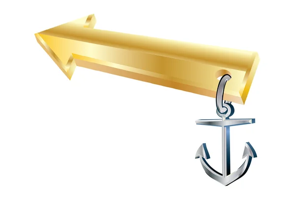 Gold arrow with anchor — Stock Vector