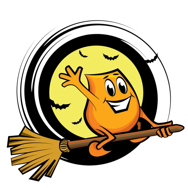 Cartoon character - flying on the broom against fuul moon — Stock Vector