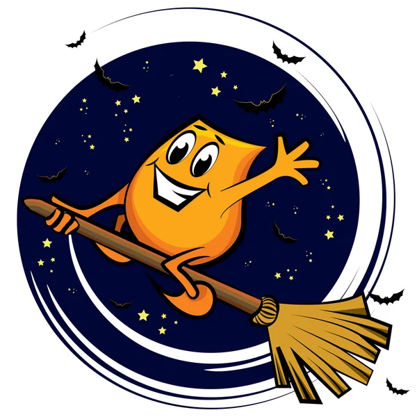 卡通人物-在繁星满天的夜晚上扫帚飞行 — 图库矢量图片